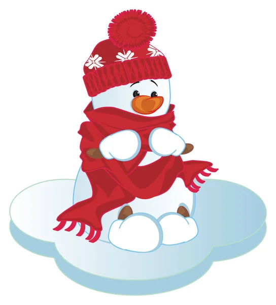 Snowman Hat Sit Blue Ice — Stock Photo, Image