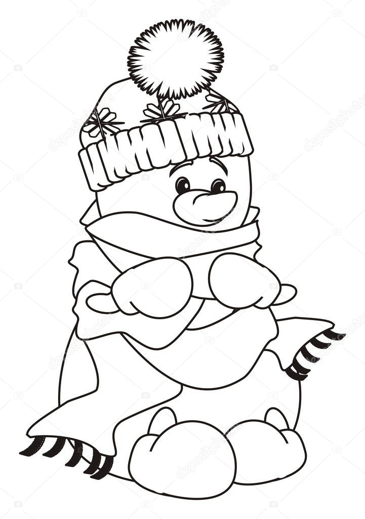 coloring snowman  in warm clothes