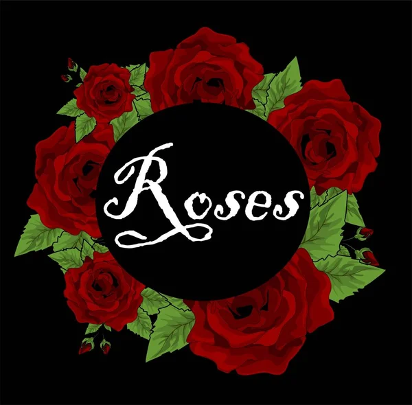 Csokor Vörös Rózsa Szó Egy Fekete Háttér — Stock Fotó