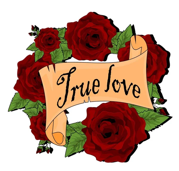 bouquet of red roses and true love