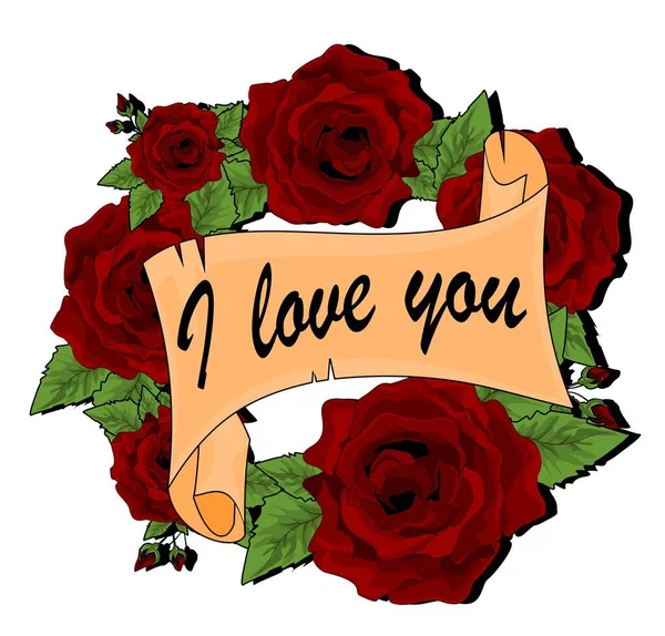 Szeretlek Egy Csokor Vörös Rózsát — Stock Fotó