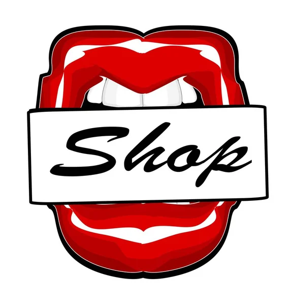 Open Mouth Red Lipstick Word Shop — Stock Photo, Image