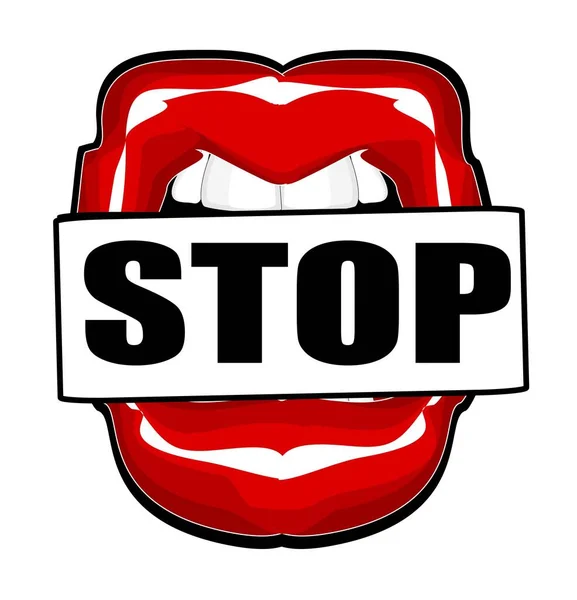 Open Mouth Red Lipstick Word Stop — Stock Photo, Image