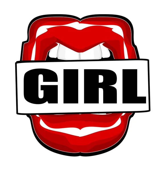 Otwarte Usta Czerwoną Szminką Słowo Dziewczyna — Zdjęcie stockowe