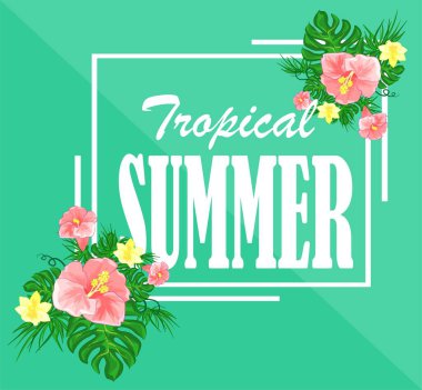 Çiçekli kart ve kelimeler tropik yaz