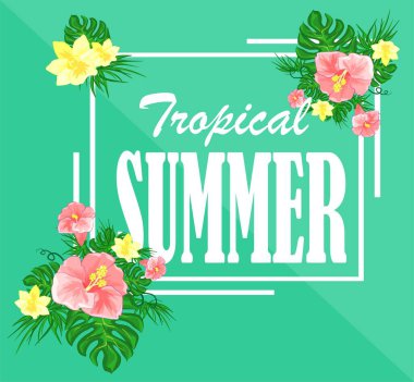 Çiçekli kart ve kelimeler tropik yaz