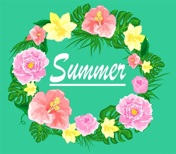 Κάρτα Λουλούδια Και Λέξη Καλοκαίρι — Φωτογραφία Αρχείου