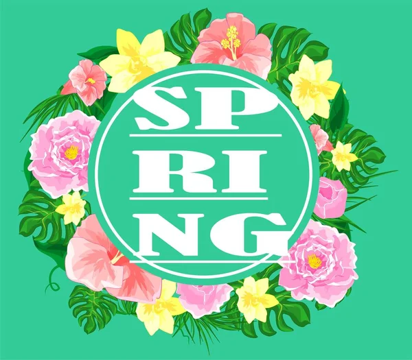 Karte Mit Blumen Und Wortfrühling — Stockfoto