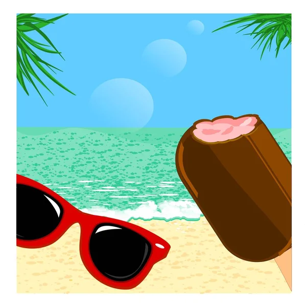 Rote Sonnenbrille Und Eis Sommer — Stockfoto