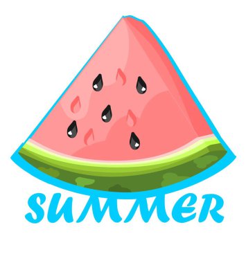 Mavi harfli pembe karpuz dilimi ve gölge.