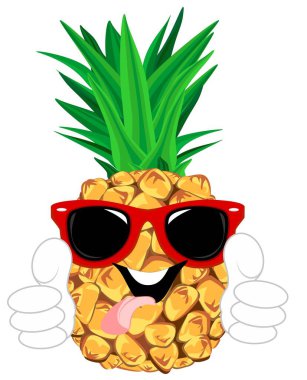 Güneş gözlüklü mutlu ve gülümseyen ananas. 