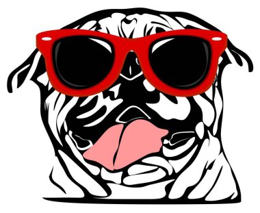 Güneş gözlüklü siyah beyaz bir köpek.