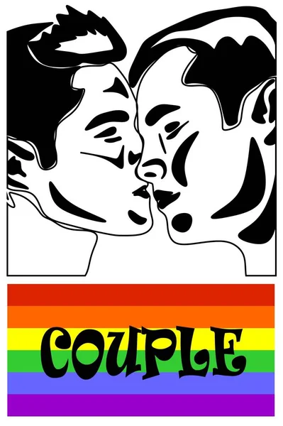 Kissing Gays Lgbt Flag Word Couple — Stock Photo, Image