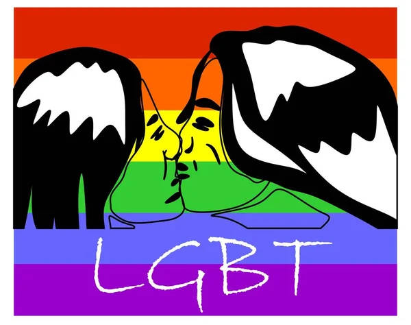 Kissing Lesbians Lgbt Flag — Stock Photo, Image