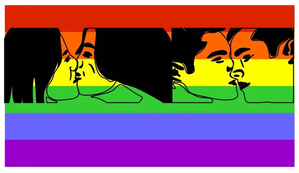 Lesben Und Schwule Auf Lgbt Flagge — Stockfoto