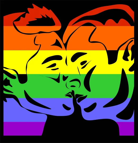 Besos Gays Con Lgbt Bandera Negro Fondo —  Fotos de Stock