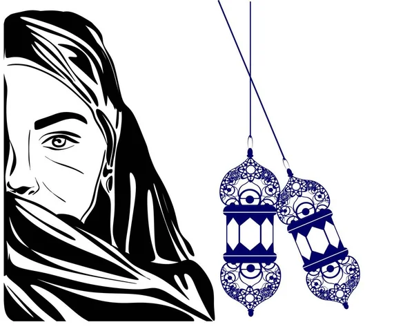 Rosto Mulher Muçulmana Lanternas Azuis — Fotografia de Stock