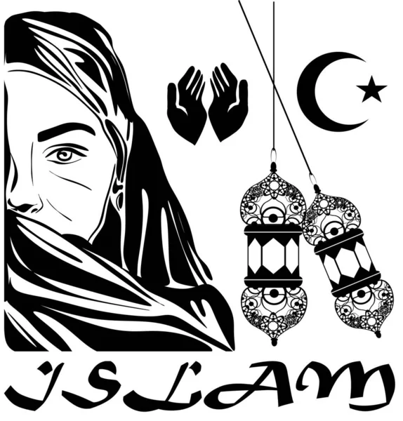 穆斯林妇女的脸和许多物品 — 图库照片