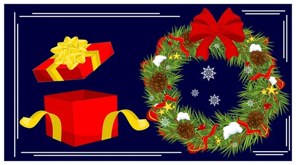 Grinalda Natal Com Grande Presente Vermelho — Fotografia de Stock