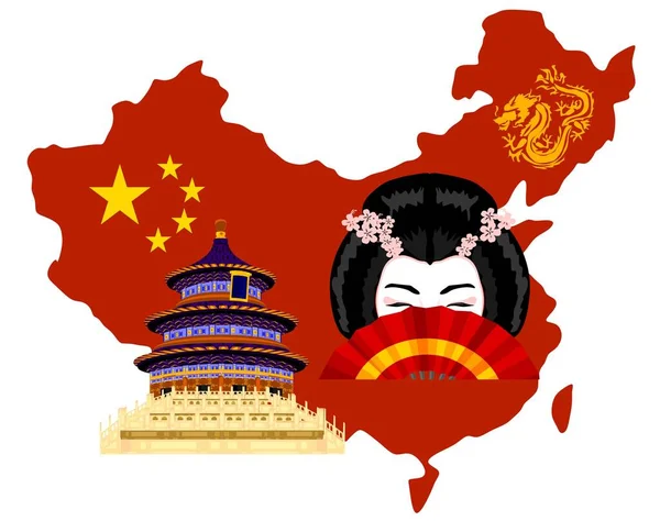 Mapa China Con Bandera Símbolos — Foto de Stock