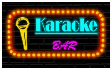 Karaoke barın renkli neon pankartı