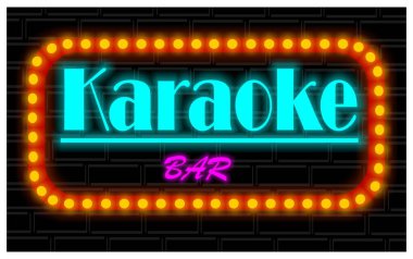 Karaoke barın renkli neon pankartı