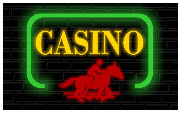 neon banner of casino with horse racing