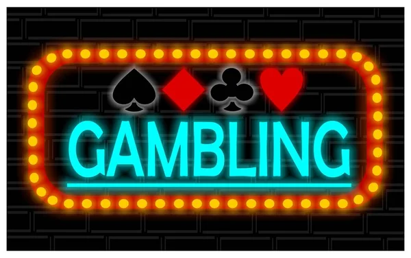 Banner Neon Casinò Con Icone Carte — Foto Stock