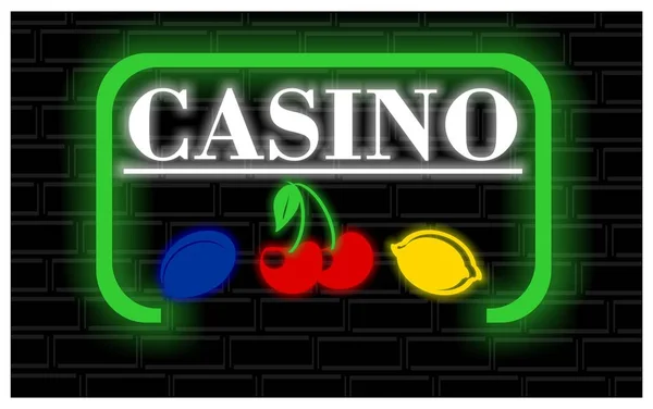 Banner Néon Casino Com Frutas Coloridas — Fotografia de Stock