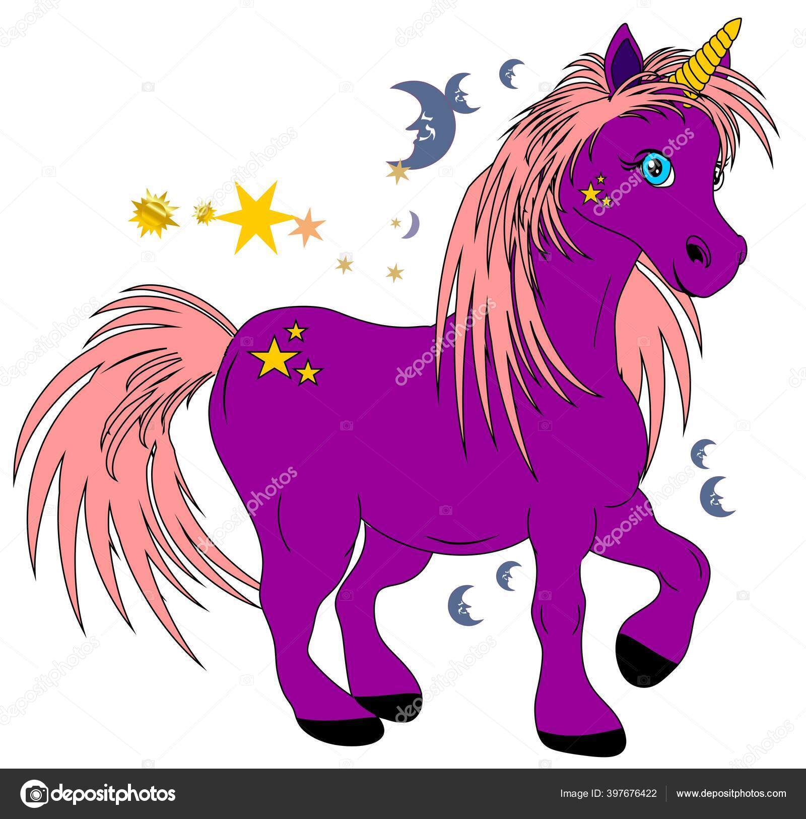 Unicorn Ungu Dan Bulan Berwarna Dengan Bintang Bintang Stok Foto C Tatty77tatty 397676422