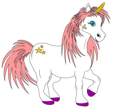 Beyaz arka planda pembe tek boynuzlu at.