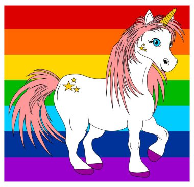 pembe tek boynuzlu at ve gökkuşağı çizgileri