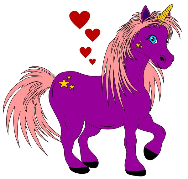 Unicornio Violeta Muchos Corazones Rojos —  Fotos de Stock