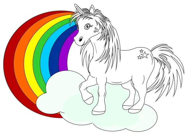 coloring unicorn and colored rainbow and cloud
