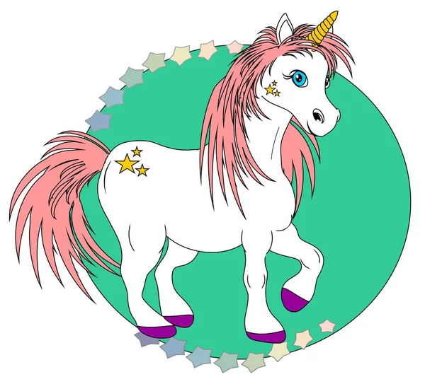 pink unicorn in icon with stars