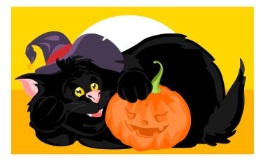 Cadılar Bayramı kara kedisi ve gün doğumu