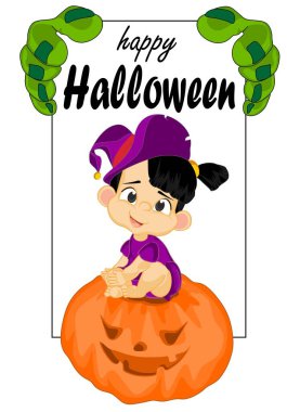 Cadılar Bayramı küçük cadı ve Cadılar Bayramı kartı