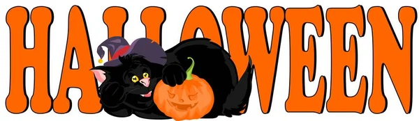 Halloween Gato Negro Con Letras — Foto de Stock