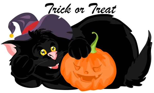 Halloween Gato Negro Con Palabras Calabaza —  Fotos de Stock