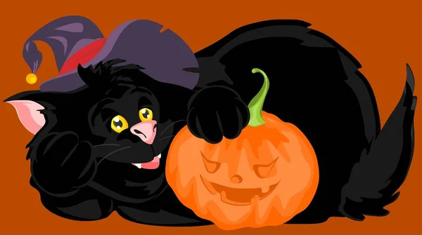 Halloween black cat on orange background