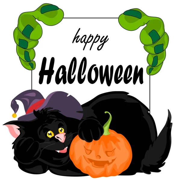 Halloween Black Cat Zombie Hands — Stock Photo, Image