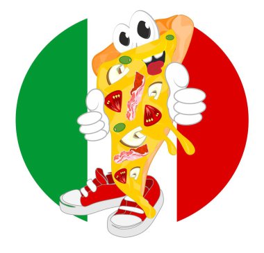 Mutlu pizza dilimleri ve İtalya bayrağı
