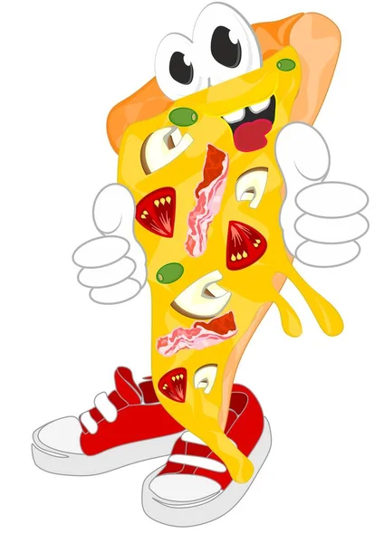 Gelukkig Stuk Pizza Met Gebaar — Stockfoto