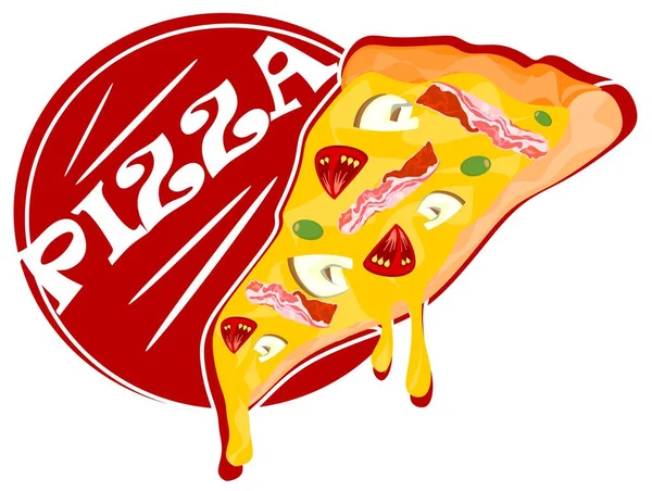 Scheibe Pizza Und Rotes Rundes Symbol — Stockfoto