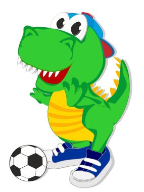 Futbol topuyla gülümseyen dino