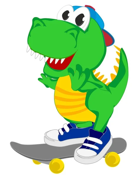 Lächelnder Dino Steht Auf Skateboard — Stockfoto