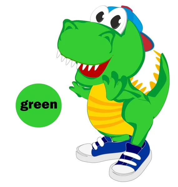 Lächelnder Dino Und Grünes Rundes Schild — Stockfoto