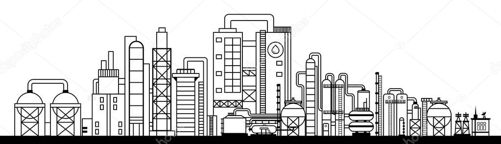 oil industry vector outline illustration. Oil extraction, processing, transportation. For your design