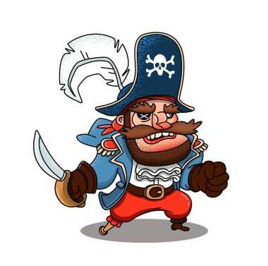 onun elinde bir kılıç ile bir bacak üzerinde kötü korsan