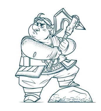 büyük bir balta sallayarak korkunç viking